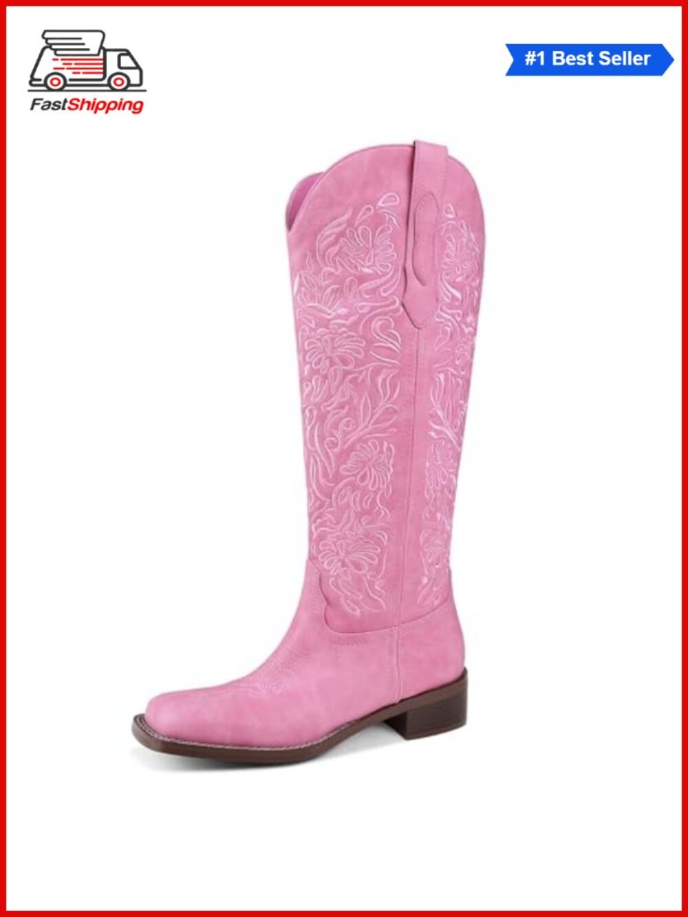 ✨GPXGPX Embroidered Cowboy Boots Knee-High Low Block Heel Pull On Square Toe